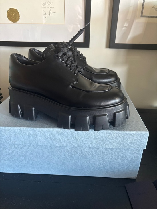 Prada Shoes - Prada Black Chunky Lug Platform Lace-Up Loafers